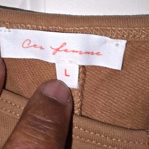 Ces Femme Women's Tan Sleeveless V Neck Wide Leg Jumpsuit Size L - Picture 6 of 8